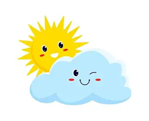 Precipitation Prints: Cloud and smiling sun weather forecast cartoon characters kids personages