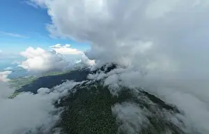 Vulcan Prints: Clouds around Mombacho volcano in Nicaragua aerial drone view