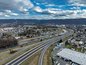Highways Prints: Cloudy winter - spring aerial image of the surrounding area of the home of the little league world series