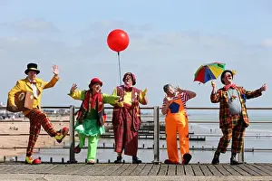 Balloon Prints: Clowns performing in the Bognor Regis Clowns Festival 2017 pictured on Bognor Regis Pier in the sun to promote
