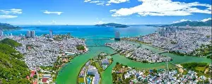 Coastal City Prints: The coastal city of Nha Trang seen from above on a sunny summer afternoon