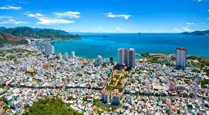 Coastal City Prints: The coastal city of Nha Trang seen from above on a sunny summer afternoon