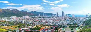 The coastal city of Nha Trang seen from above on a sunny summer afternoon