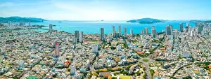 Coastal City Prints: The coastal city of Nha Trang seen from above on a sunny summer afternoon