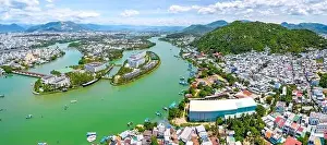 Coastal City Prints: The coastal city of Nha Trang seen from above on a sunny summer afternoon