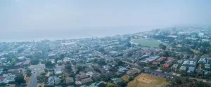 Bushfire Prints: Coastal suburb Frankston covered with smoke haze from bush fires raging in Victoria