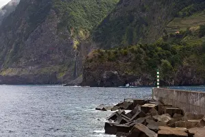 Vacation Village Prints: Coastline with big cliffs of Seixal and the Port with the Veu da Noiva waterfall in the background