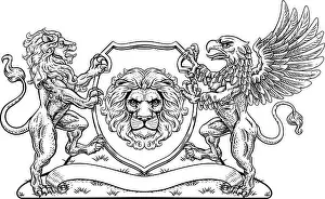 Coat of Arms Crest Griffin Lion Family Shield Seal