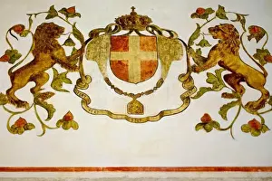 Northern Italy Prints: A coat of arms in the medieval castle of Marostica in the Veneto region in northern Italy