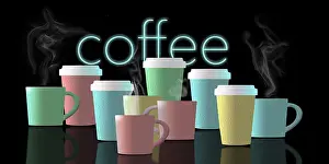 Latte Prints: Coffee, a cup of coffee, is the subject of this illustration
