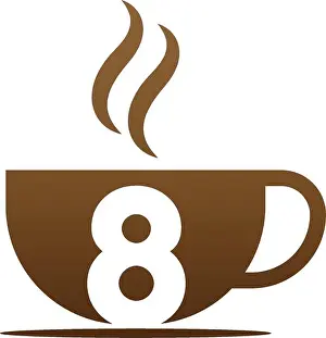 Latte Prints: Coffee cup icon design number 8 logo concept