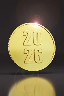 Coin with the year 2026. 3D illustration