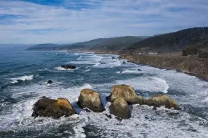 The cold, nutrient-rich waters of the Pacific Ocean beat against the rocky and incredibly scenic coastline of Northern California in Mendocino