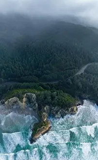 The cold Pacific Ocean washes against the rugged coastline of northern Oregon. This Pacific Northwest is known for its spectacular outdoor scenery