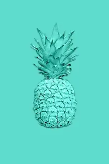 Vanilla Prints: Collage with ananas in vibrant bold gradient holographic colors in a creative concept art style