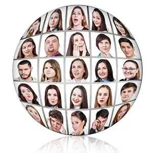 White Smile Prints: Collage ball of people with emotions