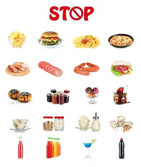 Tempting Prints: Collage of different unhealthy food