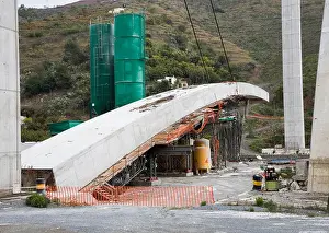 Costa Del Sol Prints: Collapsed bridge during construction on Autovia del Mediterraneo motorway Spain