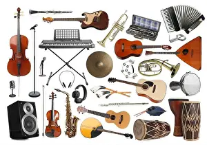Parenthood Prints: Collection of different musical instruments on white background