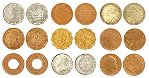 Engrave Prints: Collection of old Indian coins of British colonial regime