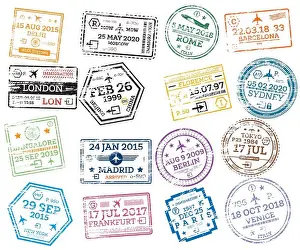 Frankfurt Prints: Collection of Passport Stamps Isolated on White