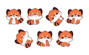 Panda Prints: Collection of Vector Cartoon Baby Red Panda Art