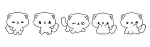 Fold Prints: Collection of Vector Cartoon Scottish Fold Cat Coloring Page