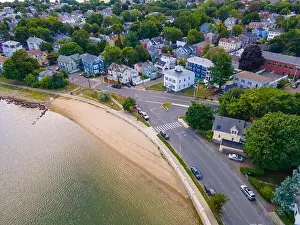 Salem Prints: Collins Cove Beach aerial view in Salem Neck in historic city center of Salem