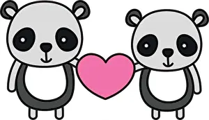 Cuteness Prints: color couple panda with cute heart in their hands