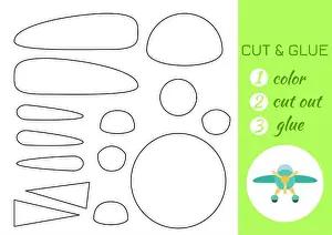 Paste Prints: Color, cut and glue paper green airplane