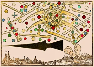 Nuremberg Prints: Color enhancment of a 16th century woodcut called Nuremberg UFO by Hans Glaser