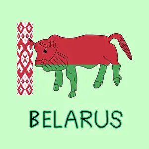 Ensign Prints: Color Imitation of Belarus Flag with European Bison, National Animal