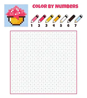Cupcake Prints: Color by numbers. Coloring book for kids.Pixel art