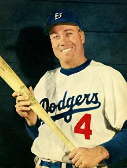 Heroic Prints: Color portrait of Brooklyn Dodger star player Duke Snider from a page in a 1950s era sport magazine