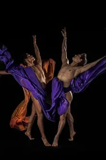Color Photography Prints: Color portrait of two male ballet dancers performing expressive classical poses in a studio