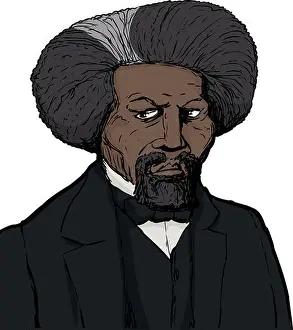 Senior Citizen Prints: Color sketch portrait of famous African American leader named Frederick Douglass with white background