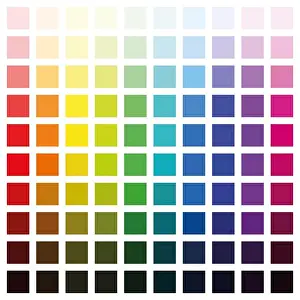 Color spectrum chart with hundred different colors in various saturation from light to dark - square size format