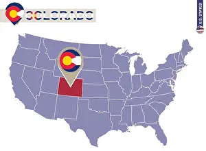 Aurora Prints: Colorado State on USA Map. Colorado flag and map. US States