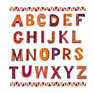 Typescript Prints: colored alphabet letters with patterns, artistic lettering