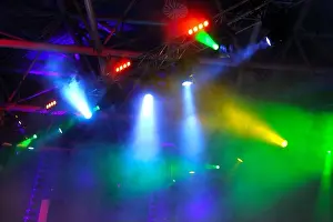 Spotlights Prints: colored spotlights on ceiling in smoke