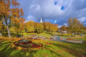 Lietuva Prints: Colorful autumn landscape panorama at Birstonas resort