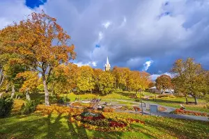 Lietuva Prints: Colorful autumn landscape panorama at Birstonas resort
