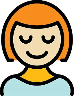 Eyes Closed Prints: This colorful cartoon avatar icon depicts a young woman with closed eyes and a peaceful smile