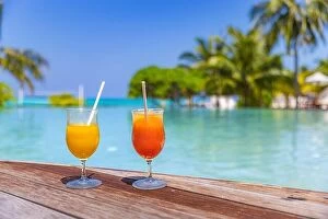 Images Dated 3rd February 2022: Colorful cocktails served on luxury tropical resort hotel in Maldives