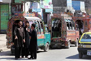 Starkpix Prints: Colorful decorated mini busses, taxi cabs, public transport in Rawalpindi, Pakistan