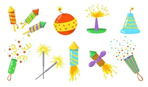 Loud Prints: Colorful firecrackers flat illustration set