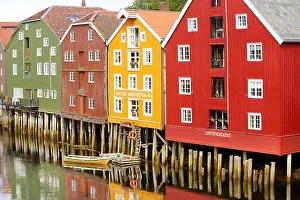 Colorful historic stilt houses in Trondheim, Norway