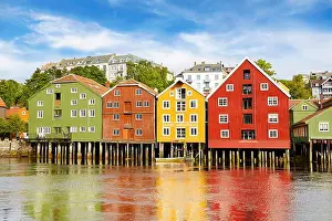 Colorful historic storage houses in Trondheim, Norway