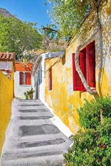 Flowers Collection: Colorful houses in Anafiotika quarter under the Acropolis, Athens, Greece