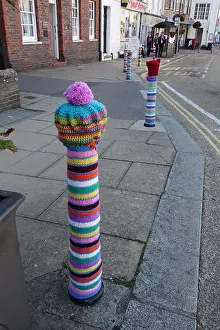 Yarn Prints: Colorful knitted decorations in Battle - East Sussex - United Kingdom -(also known as yarn bombing)